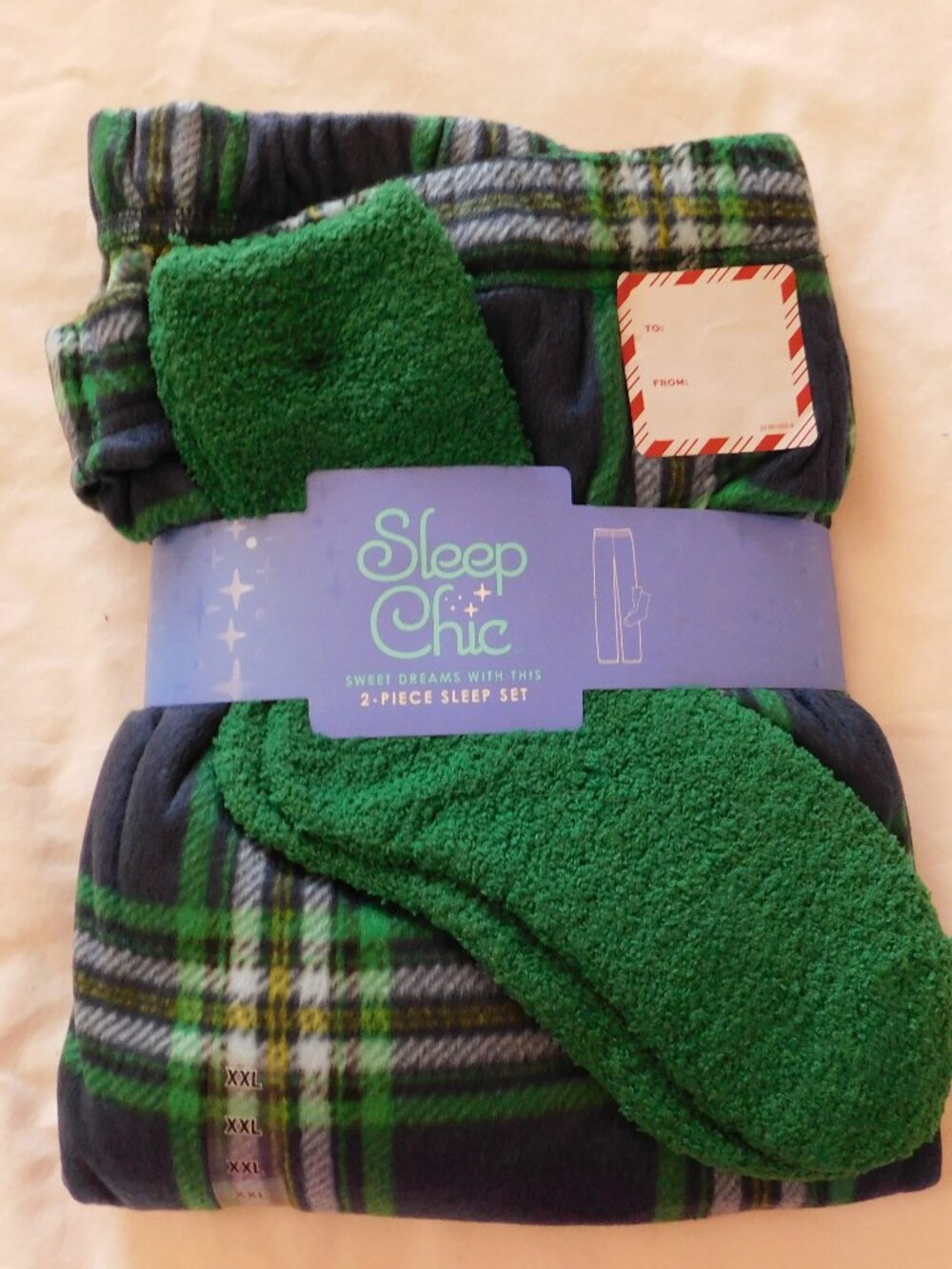 SLEEP CHIC Womens Microfleece Pajama Pant w/Socks Pockets Plaid Check XXL NWT